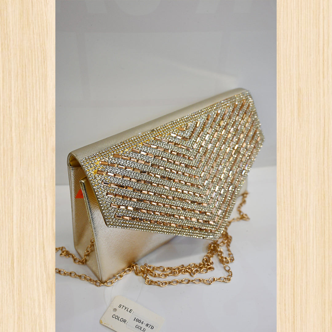 Women's Gold Rhinestone Evening Clutch Bag – Chain Shoulder Purse