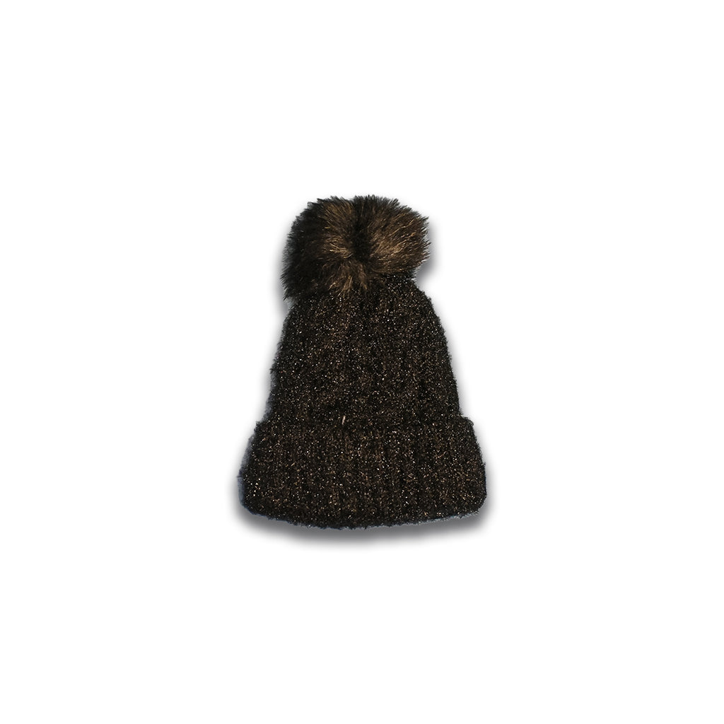 Black Knit Pom Pom Beanie – Acrylic & Cotton Winter Hat