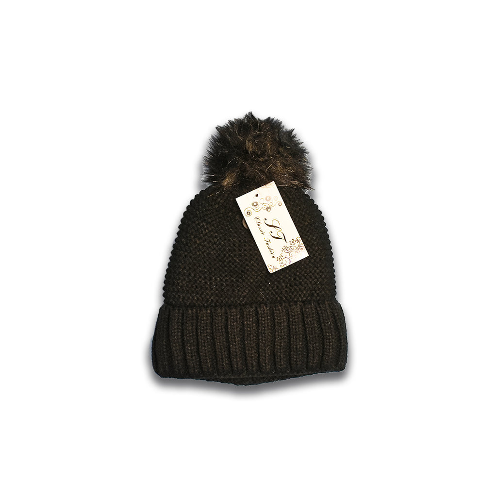 Black 100% Acrylic Pom Pom Beanie with Warm Lining