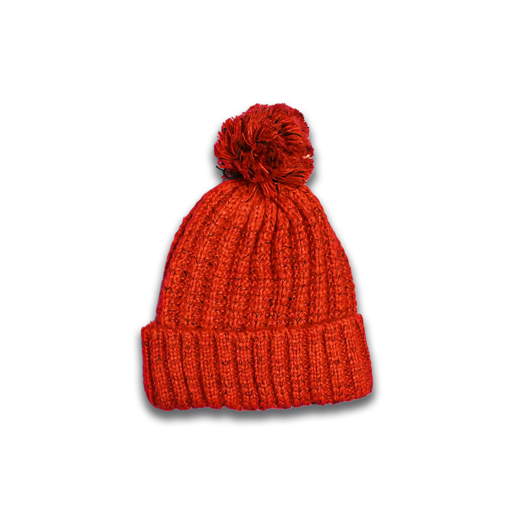 Red Cozy Lined Pom Pom Beanie – Warm Winter Knit Hat