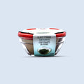Fresh Guard glass food storage container set with red lids in packaging