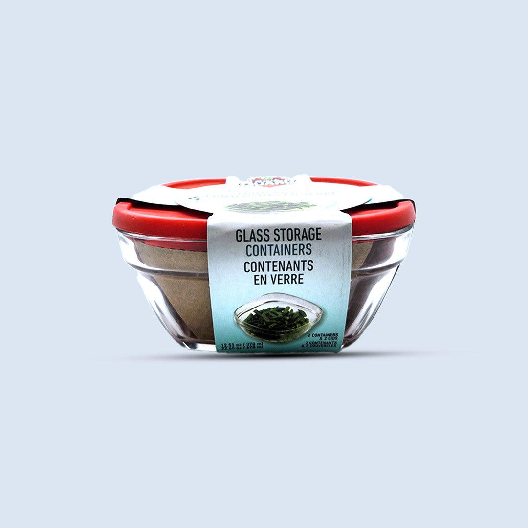 Fresh Guard glass food storage container set with red lids in packaging