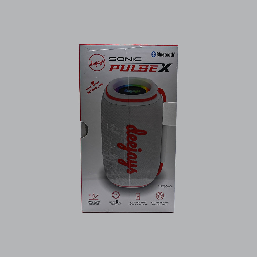 Deejays Sonic Pulse X SNC300W white and red speaker front specifications