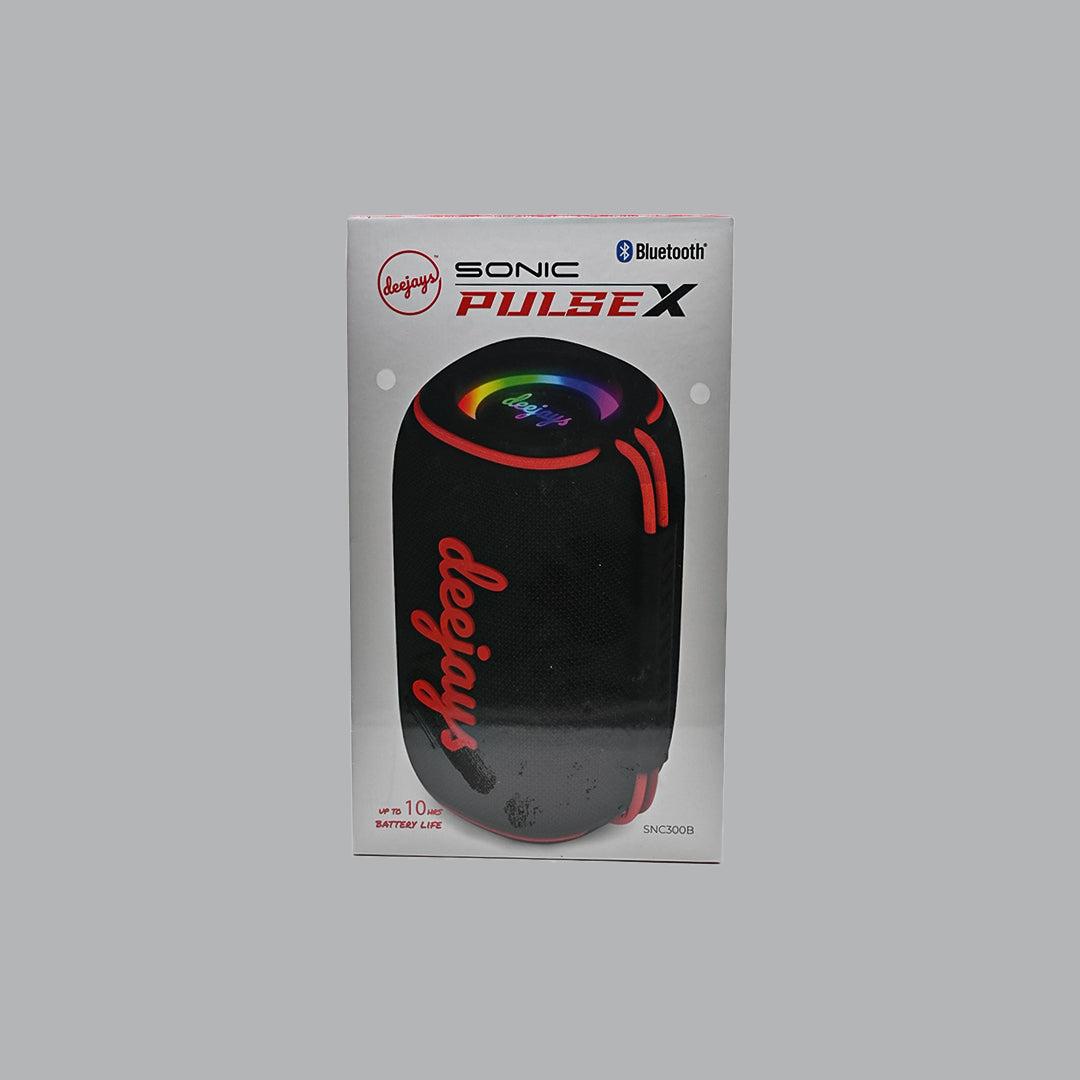 Deejays Sonic Pulse X SNC300B black and red Bluetooth speaker packaging