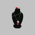 Red Bead Floral Necklace & Earrings Set – Silver Tone Brazilian 18K Gold Plated
