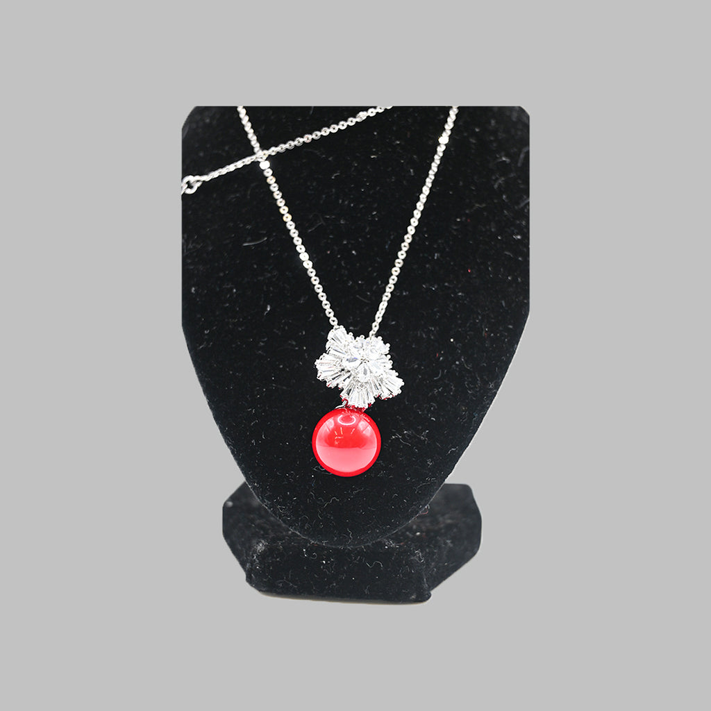 Red Bead Floral Necklace & Earrings Set – Silver Tone Brazilian 18K Gold Plated
