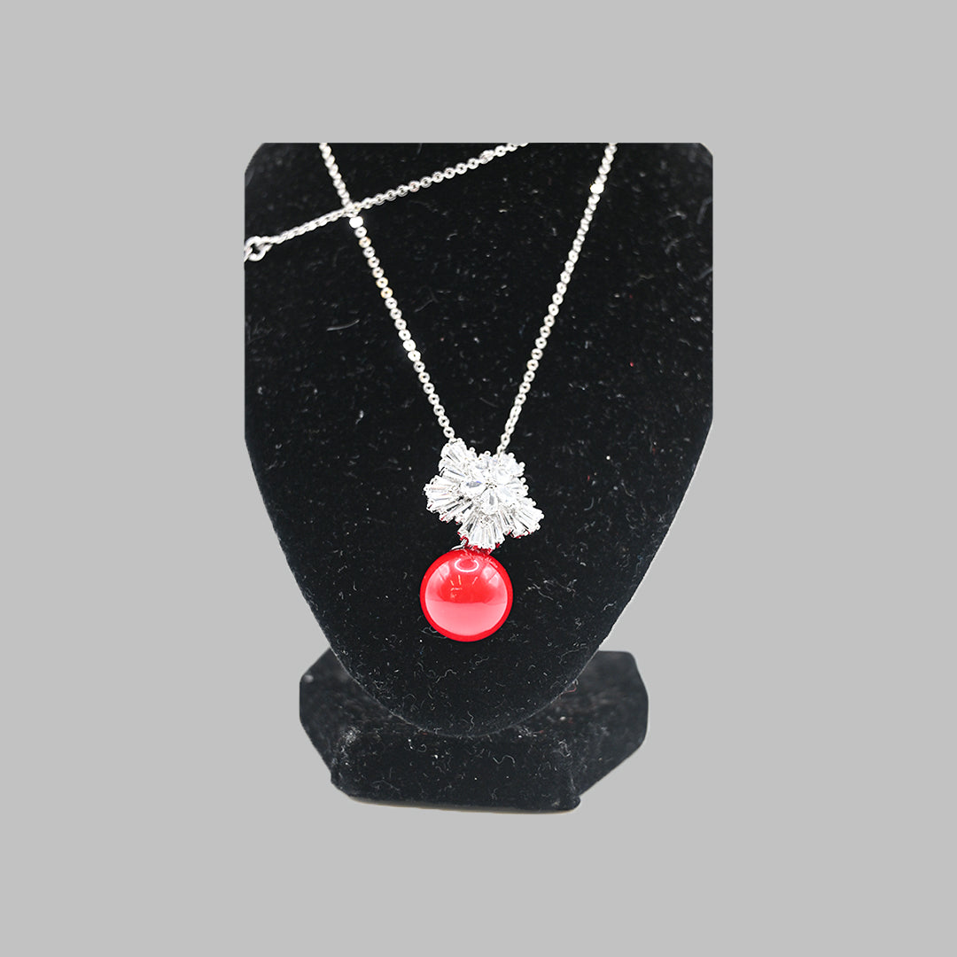 Red Bead Floral Necklace & Earrings Set – Silver Tone Brazilian 18K Gold Plated