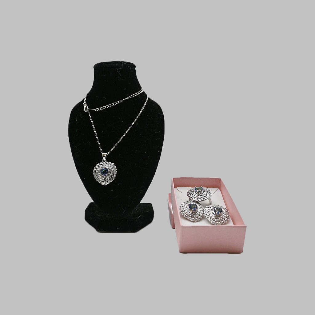 Silver-Tone Heart Jewelry Set – Necklace, Earrings & Ring