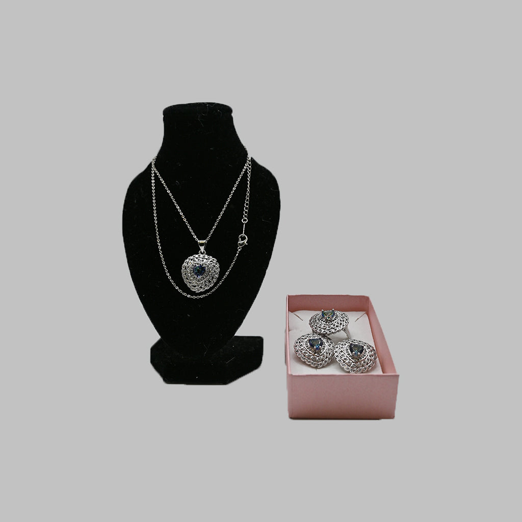 Silver-Tone Heart Jewelry Set – Necklace, Earrings & Ring