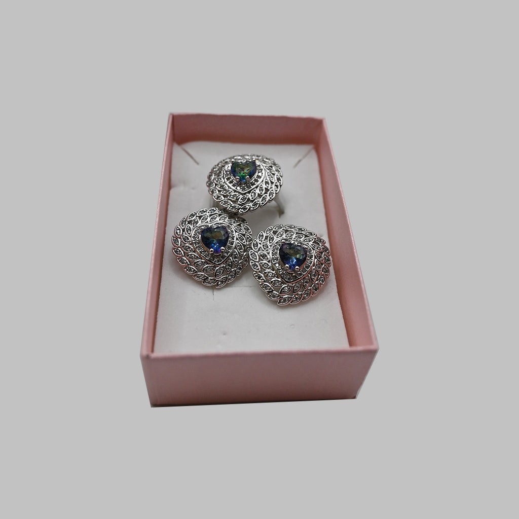 Silver-Tone Heart Jewelry Set – Necklace, Earrings & Ring