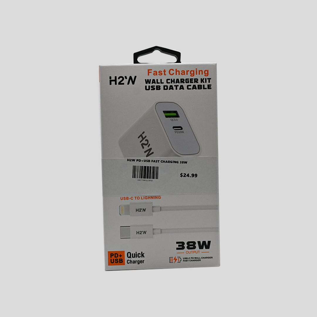 H2’N Dual-Port Wall Charger Kit with USB-C to Lightning Cable – White