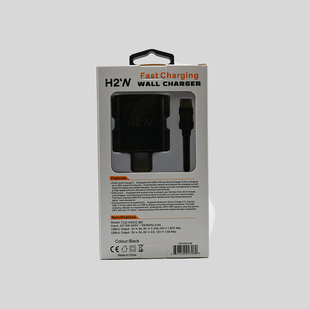 H2’N Dual-Port Wall Charger Kit with USB-C to USB-C Cable