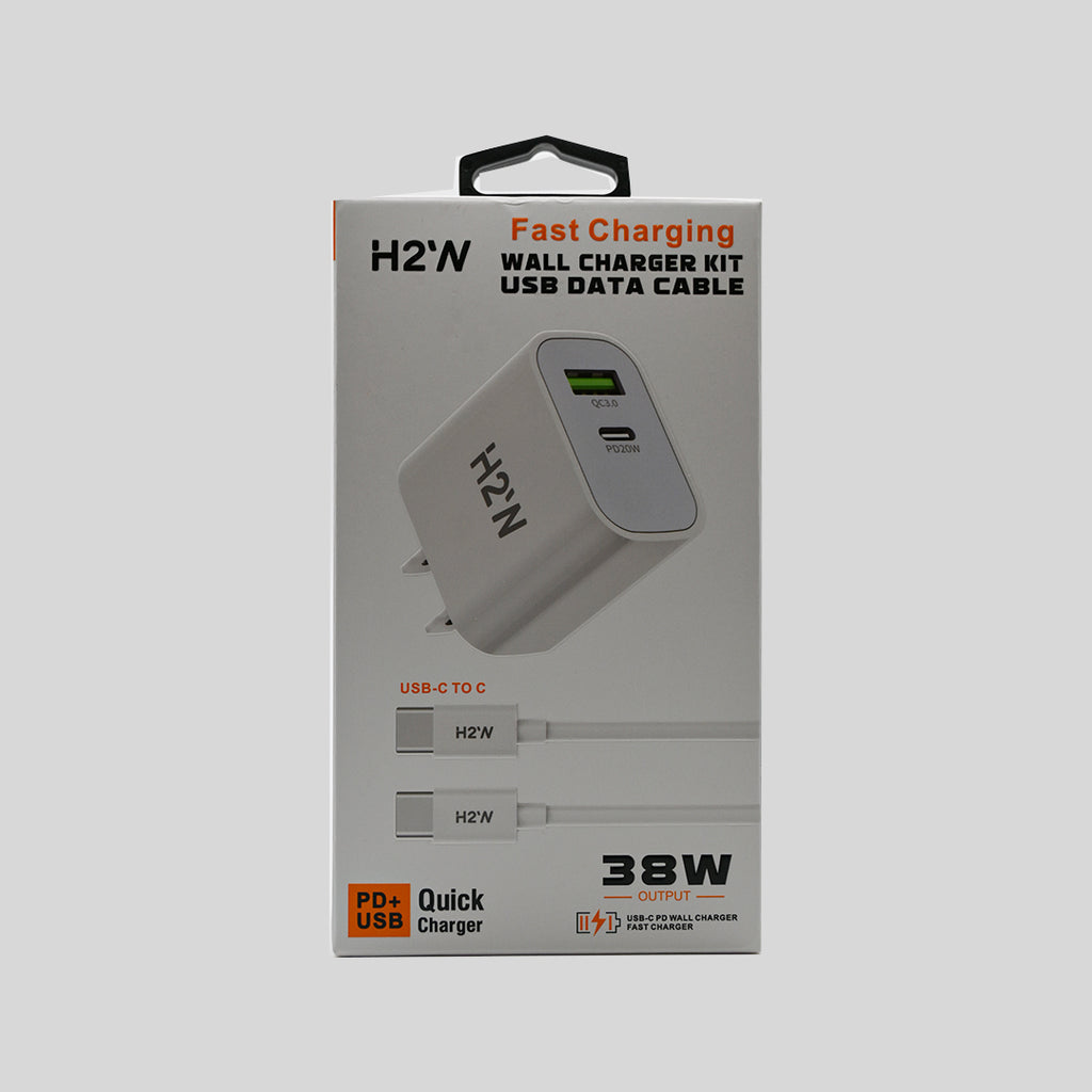 H2’N Dual-Port Wall Charger Kit with USB-C to USB-C Cable