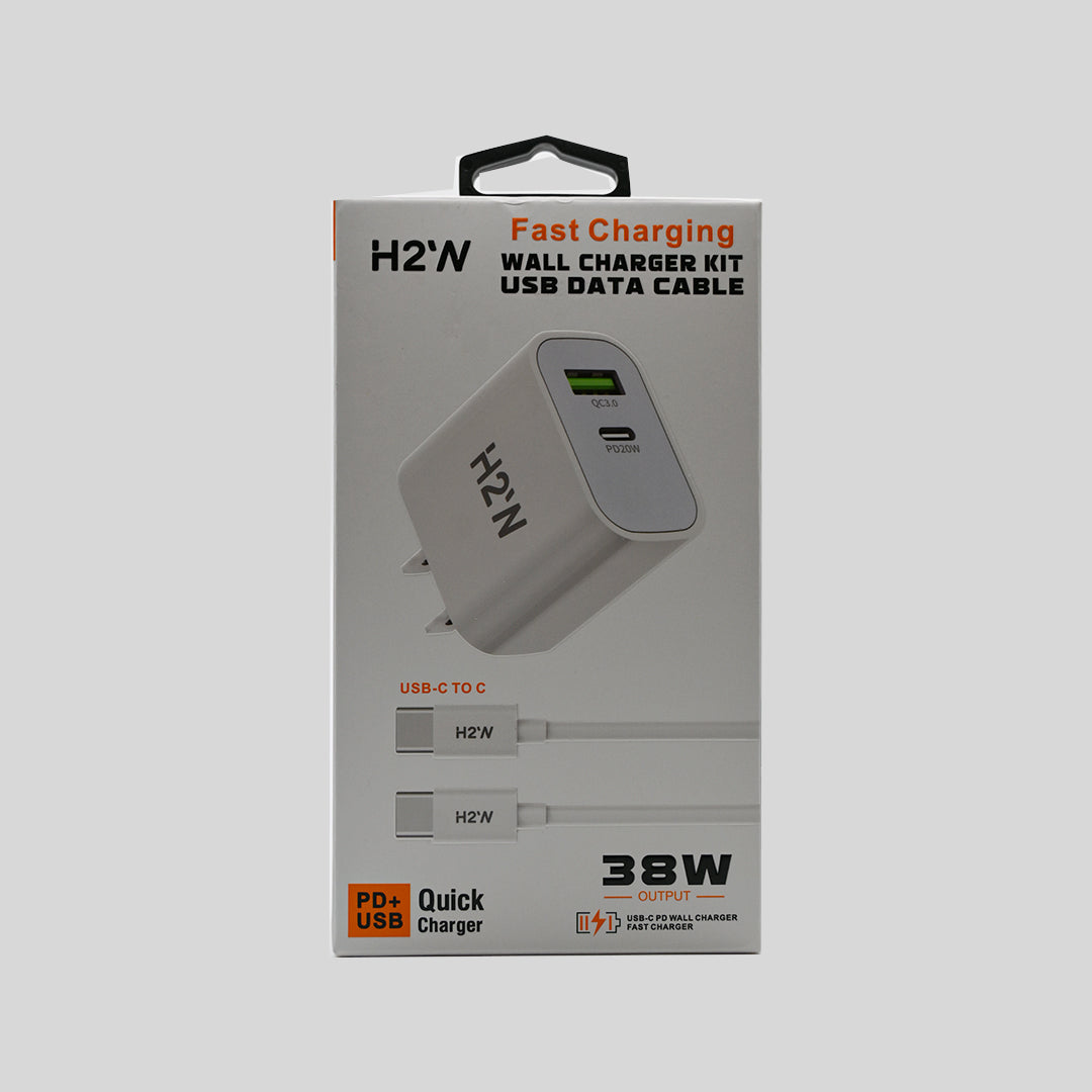 H2’N Dual-Port Wall Charger Kit with USB-C to USB-C Cable