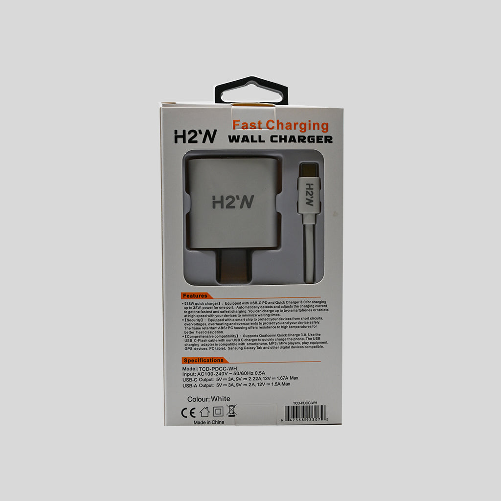 H2’N Dual-Port Wall Charger Kit with USB-C to USB-C Cable