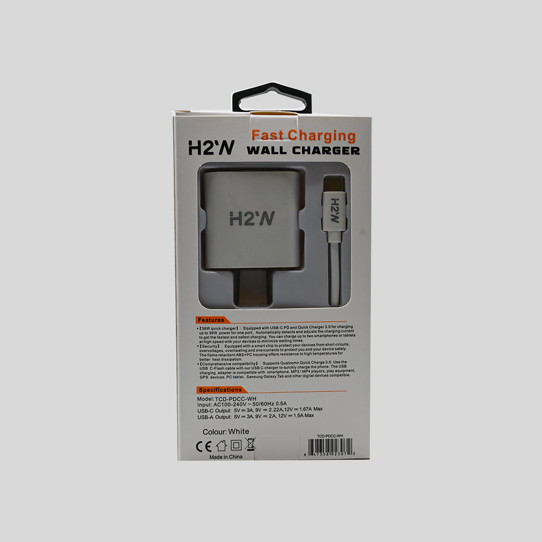 H2’N Dual-Port Wall Charger Kit with USB-C to USB-C Cable
