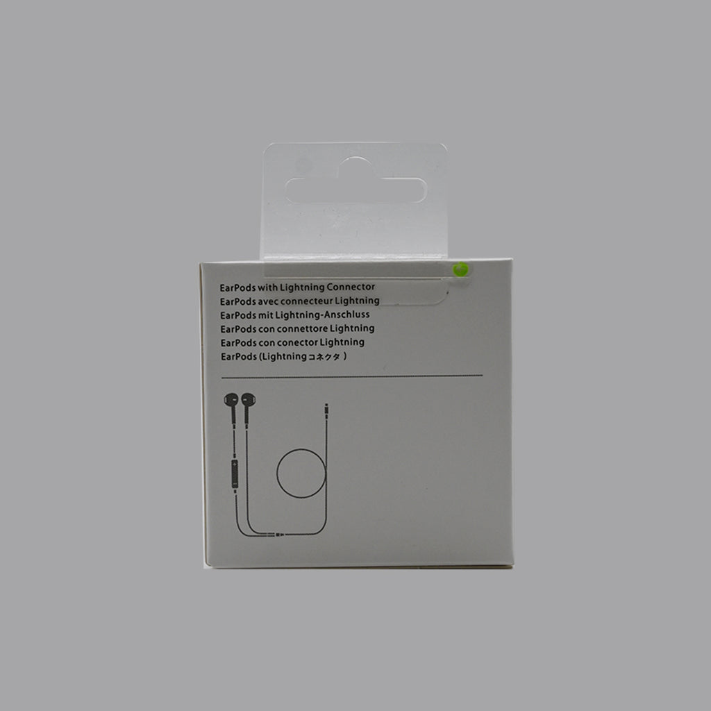 H2W Lightning wired earbuds packaging back with inline control illustration