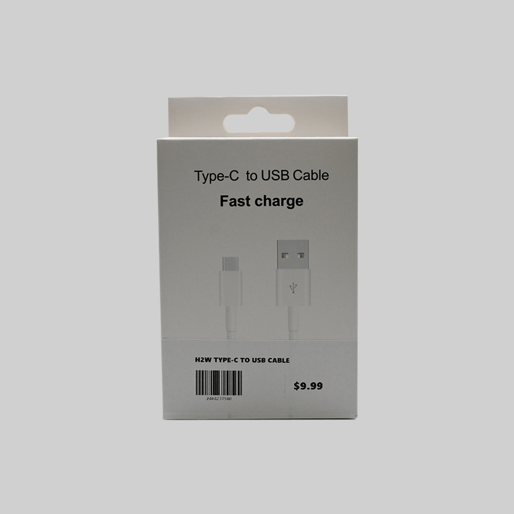 H2W white USB-A to USB-C charging cable retail box front