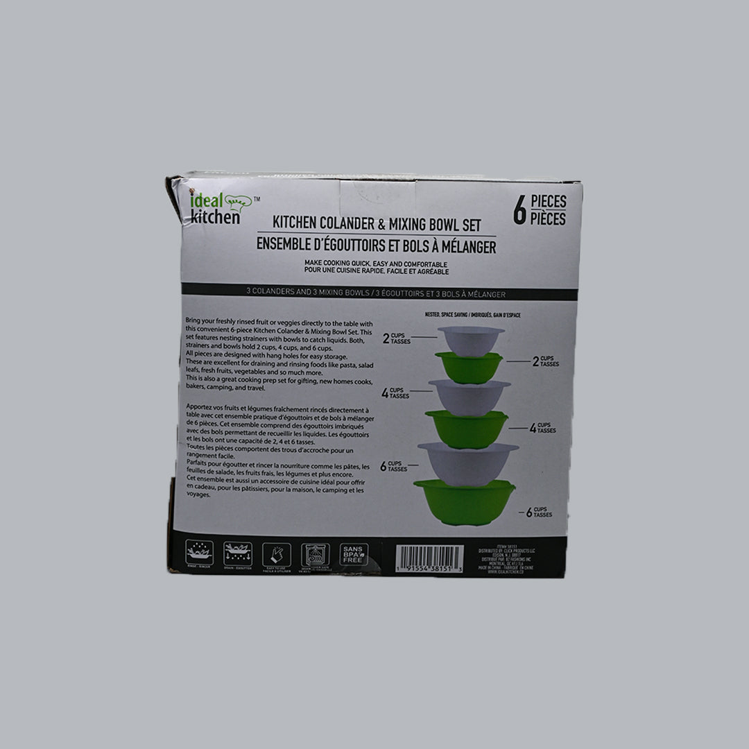 Ideal Kitchen six-piece bowl set packaging back with sizes