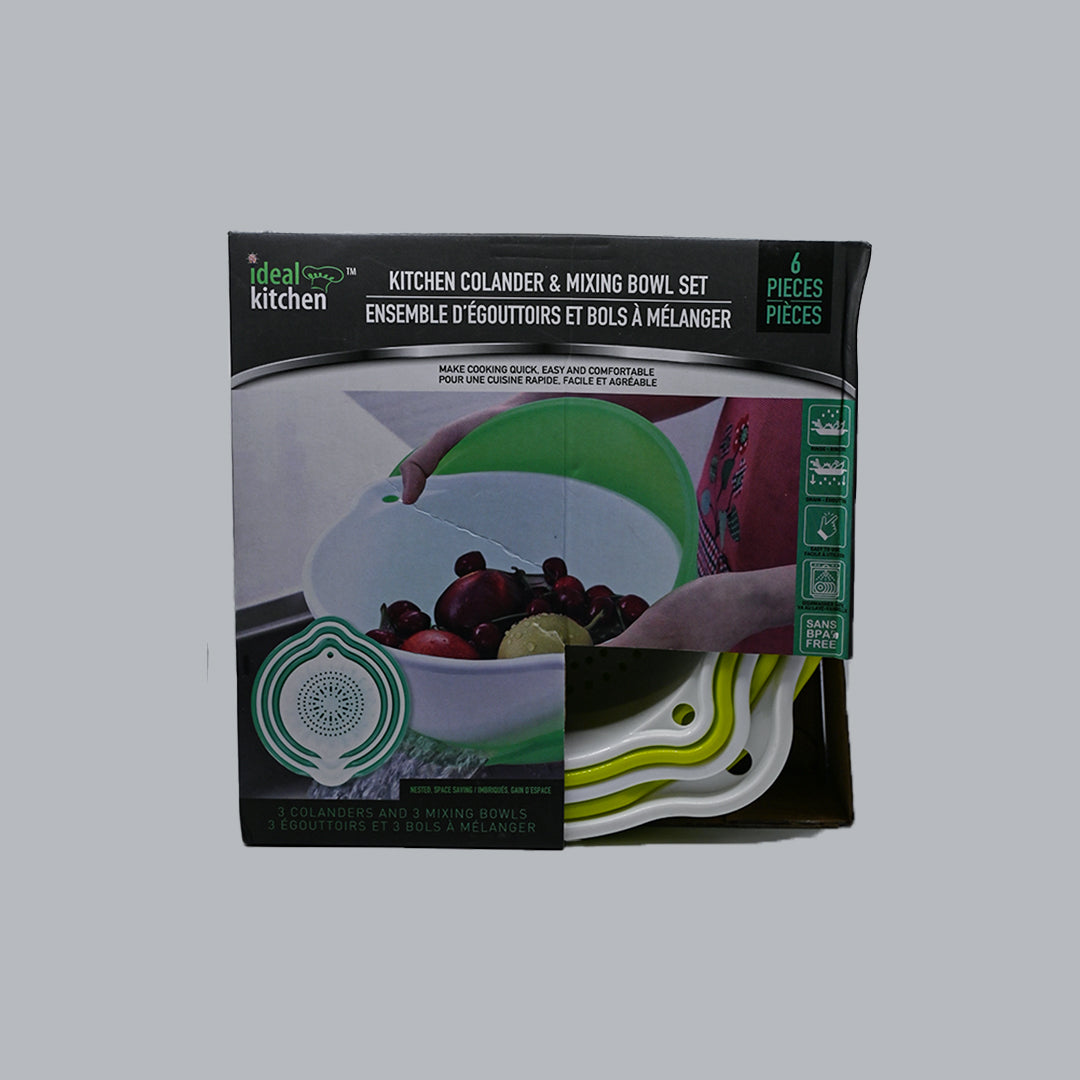 Ideal Kitchen green and white colander set packaging front