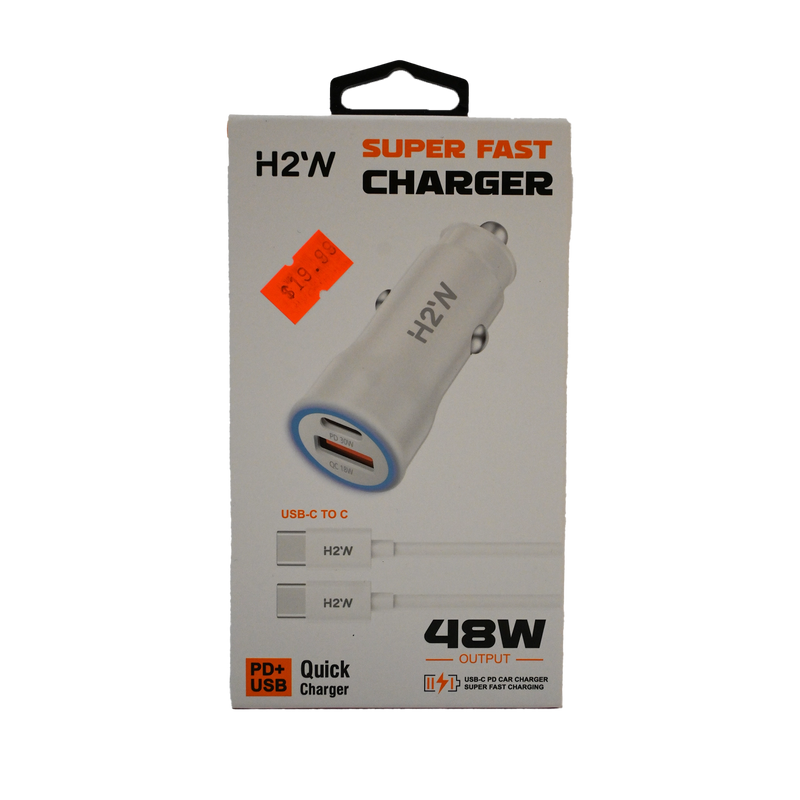H2W 48W Super Fast USB-C Car Charger with USB-C to USB-C Cable