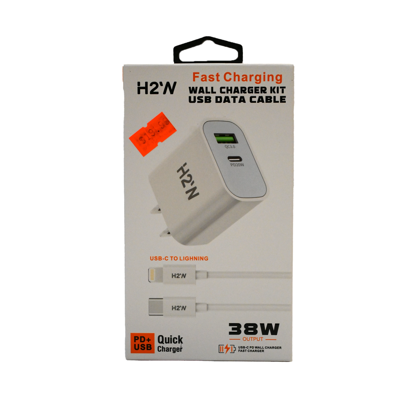 H2W 38W Fast Charging Wall Charger Kit with USB-C to Lightning Cable