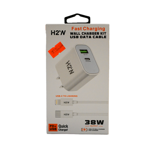 H2W 38W Fast Charging Wall Charger Kit with USB-C to Lightning Cable