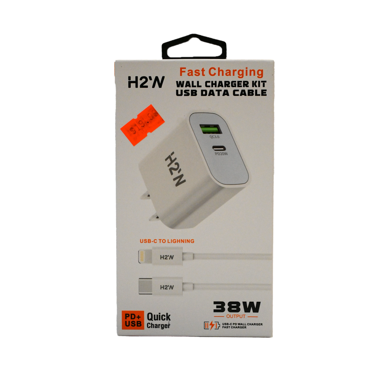 H2W 38W Fast Charging Wall Charger Kit with USB-C to Lightning Cable