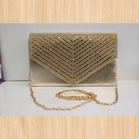 Women's Gold Rhinestone Evening Clutch Bag – Chain Shoulder Purse