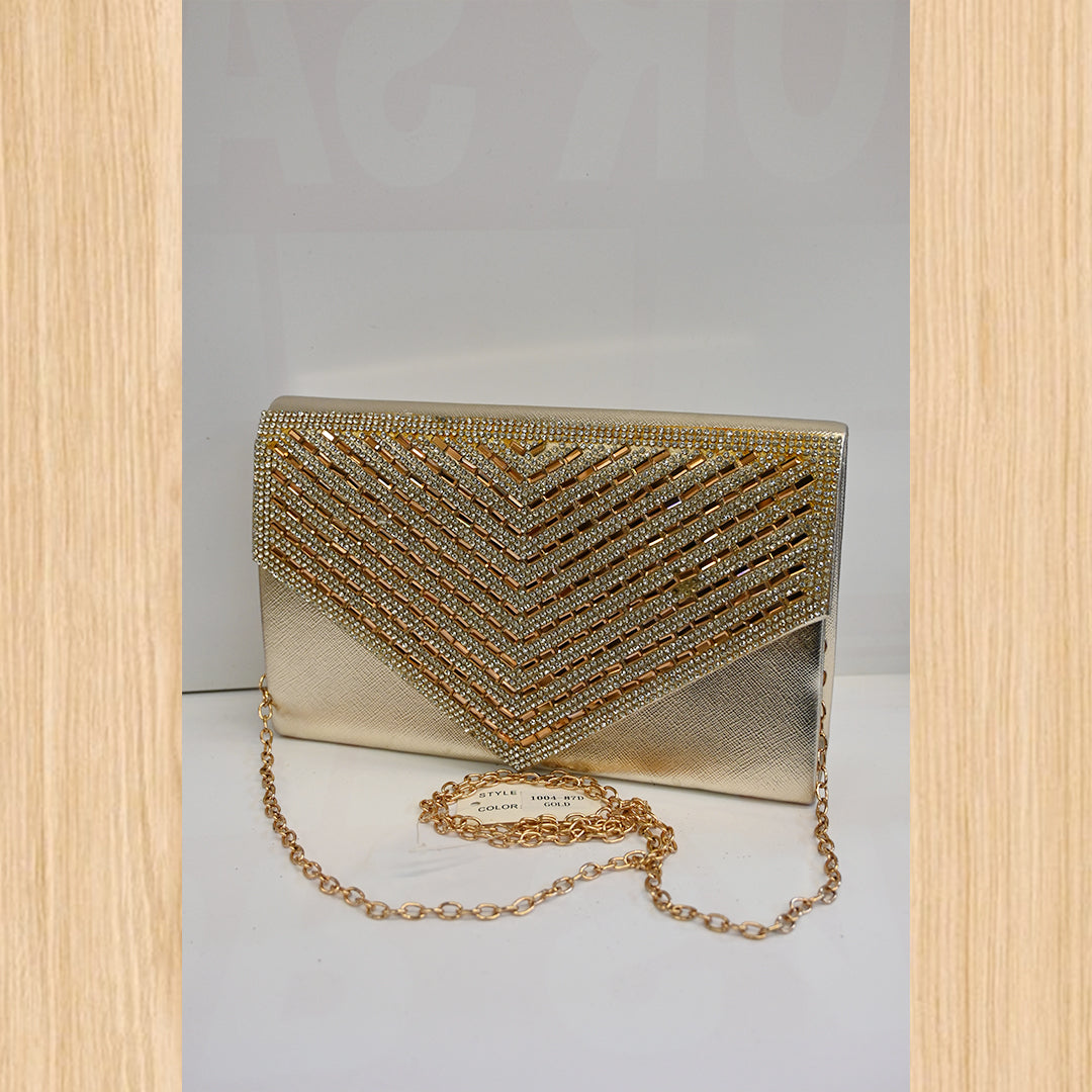 Women's Gold Rhinestone Evening Clutch Bag – Chain Shoulder Purse