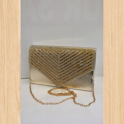Women's Gold Rhinestone Evening Clutch Bag – Chain Shoulder Purse