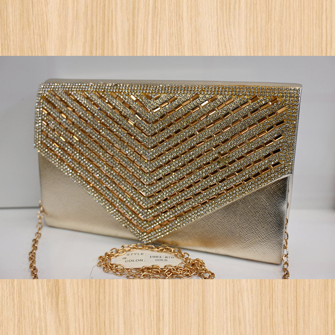 Women's Gold Rhinestone Evening Clutch Bag – Chain Shoulder Purse