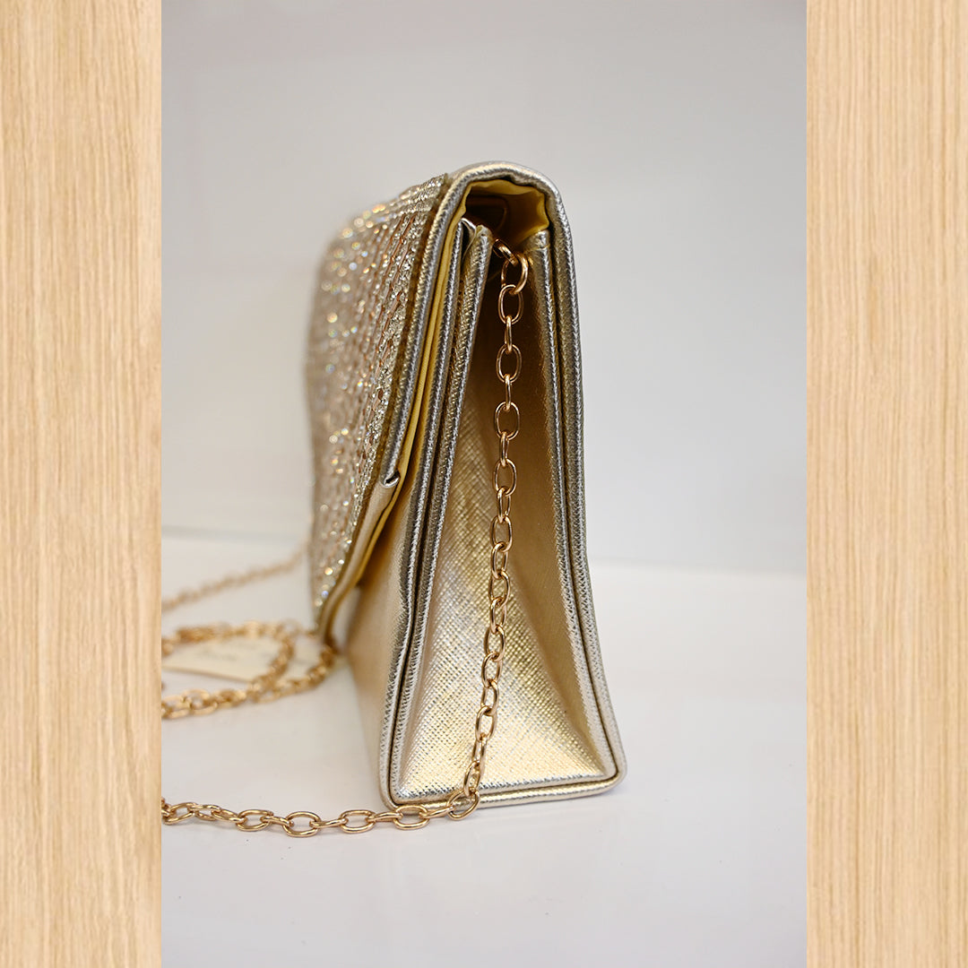 Women's Gold Rhinestone Evening Clutch Bag – Chain Shoulder Purse