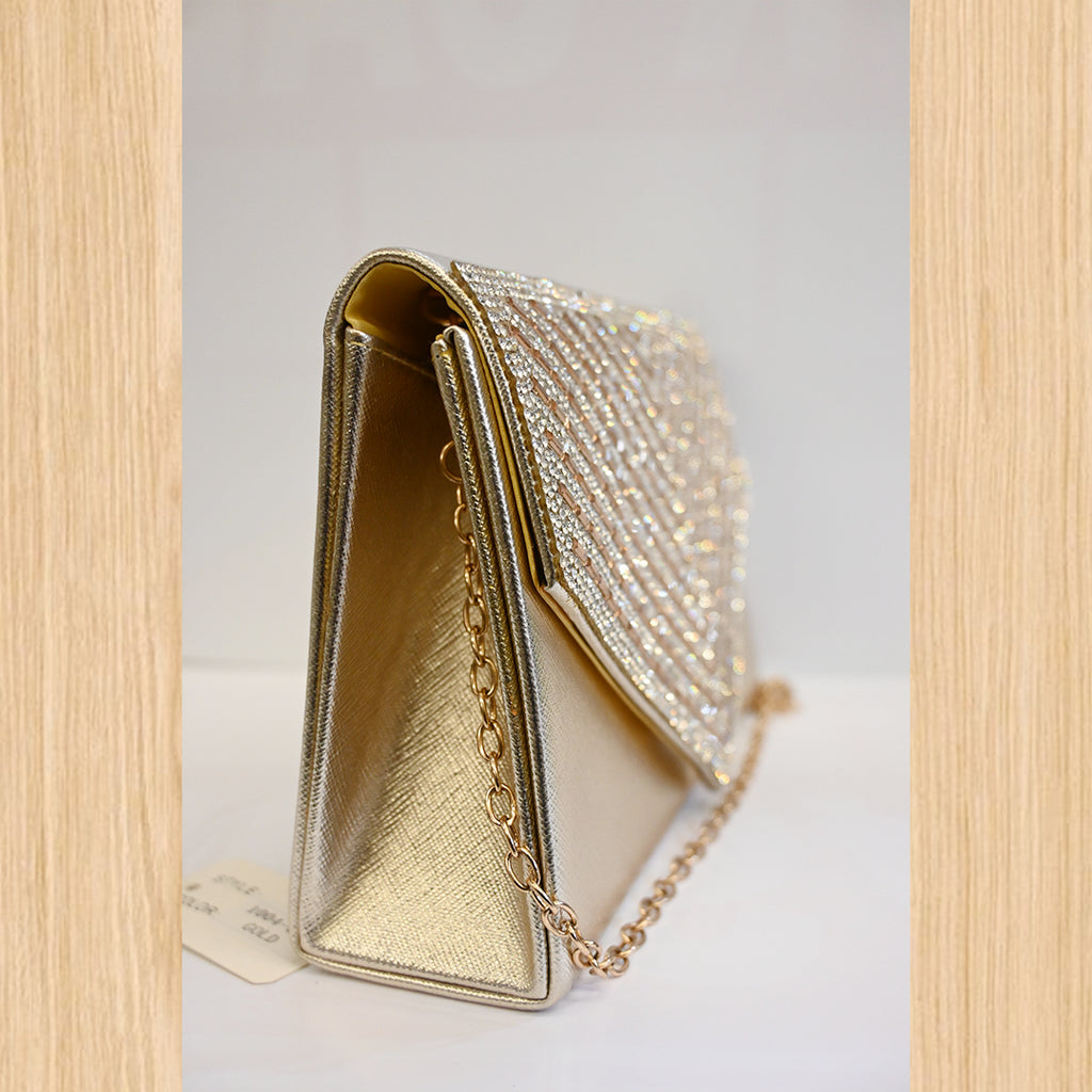 Women's Gold Rhinestone Evening Clutch Bag – Chain Shoulder Purse