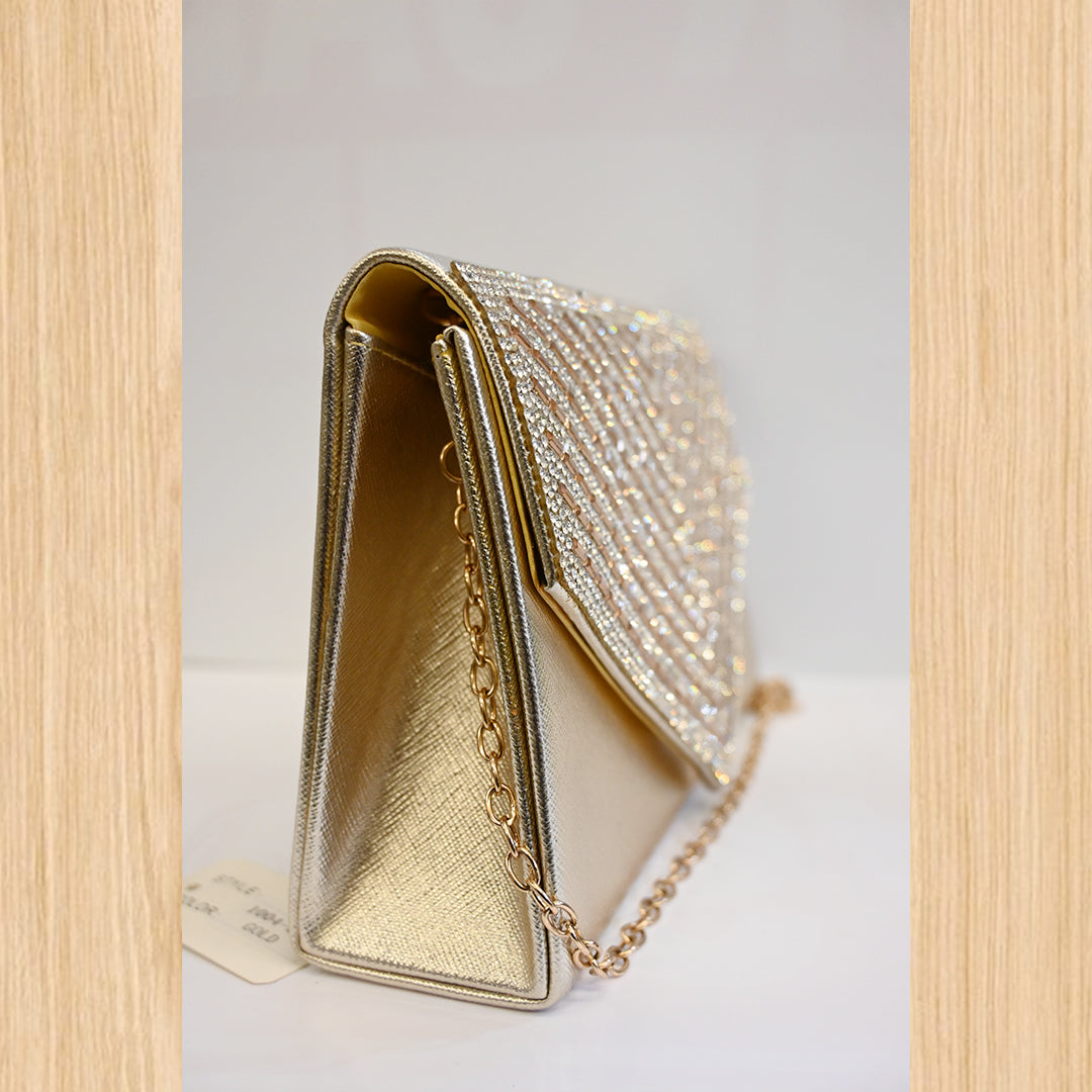 Women's Gold Rhinestone Evening Clutch Bag – Chain Shoulder Purse