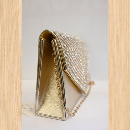 Women's Gold Rhinestone Evening Clutch Bag – Chain Shoulder Purse