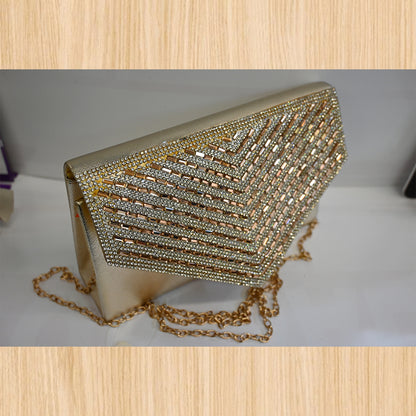 Women's Gold Rhinestone Evening Clutch Bag – Chain Shoulder Purse