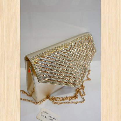 Women's Gold Rhinestone Evening Clutch Bag – Chain Shoulder Purse
