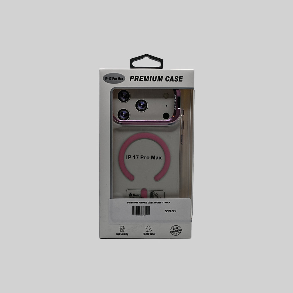 Pink and clear iPhone 17 Pro Max case packaging front