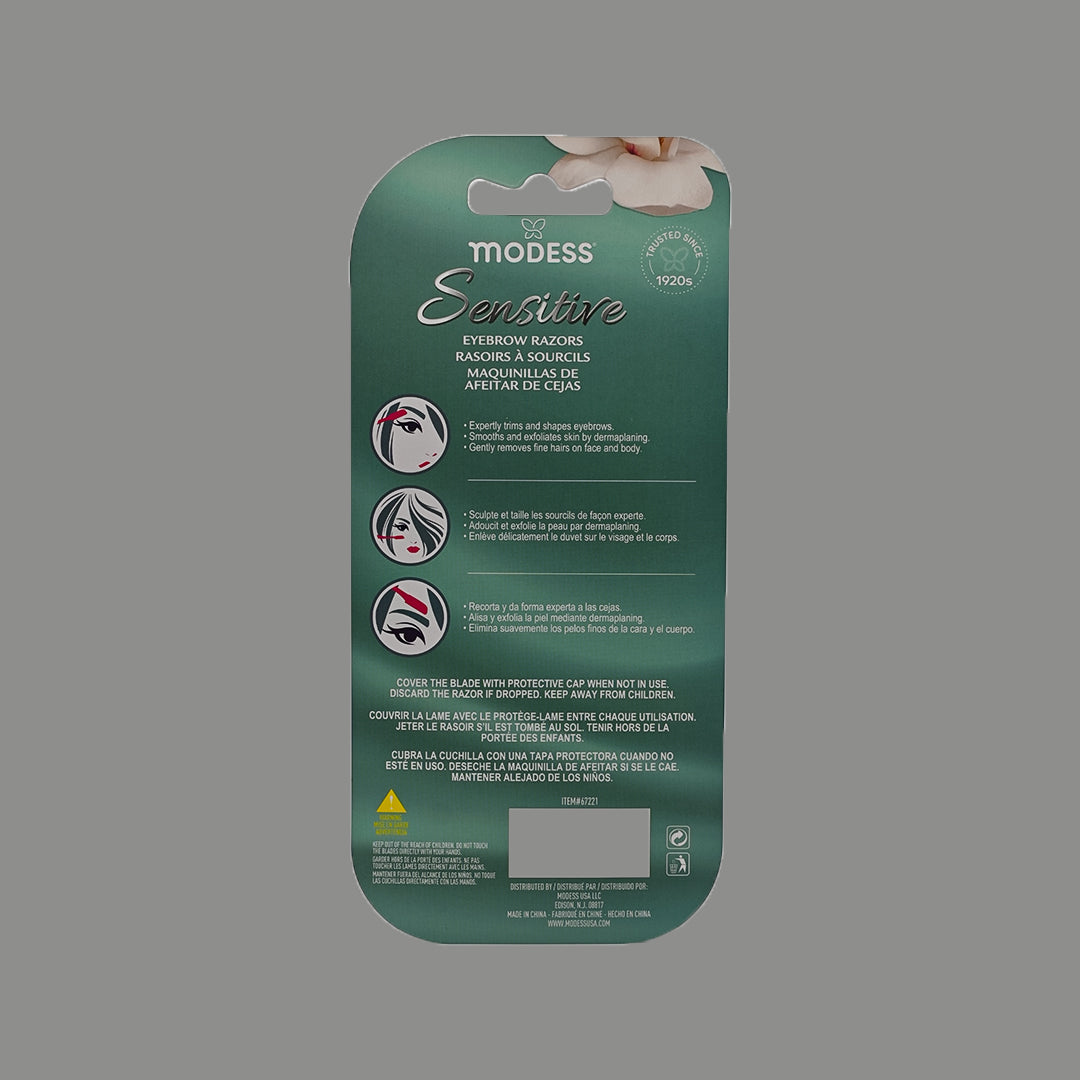 Modess Sensitive eyebrow razors 3 pack teal back