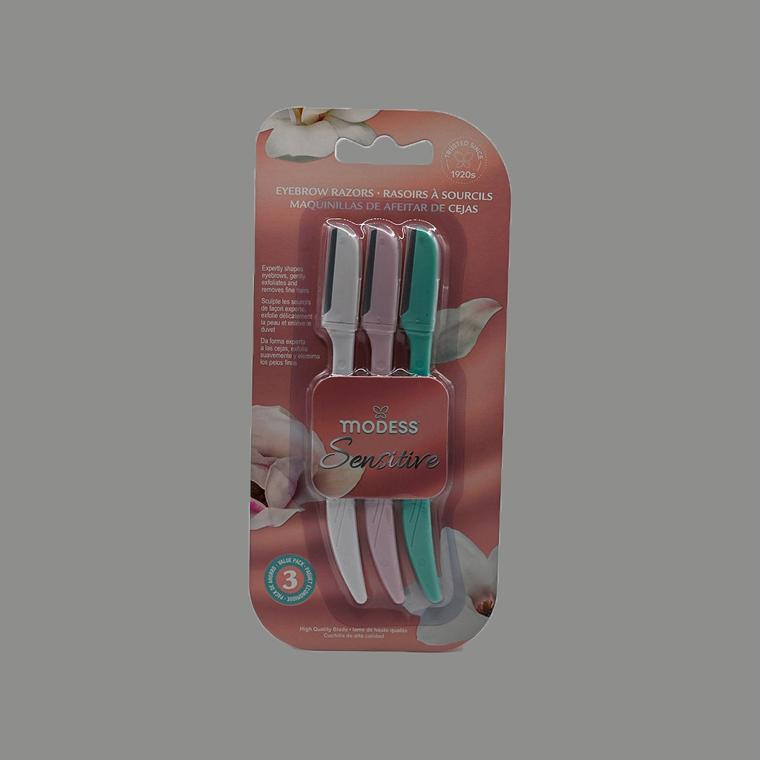 Modess Sensitive eyebrow razors 3 pack mixed pastel front