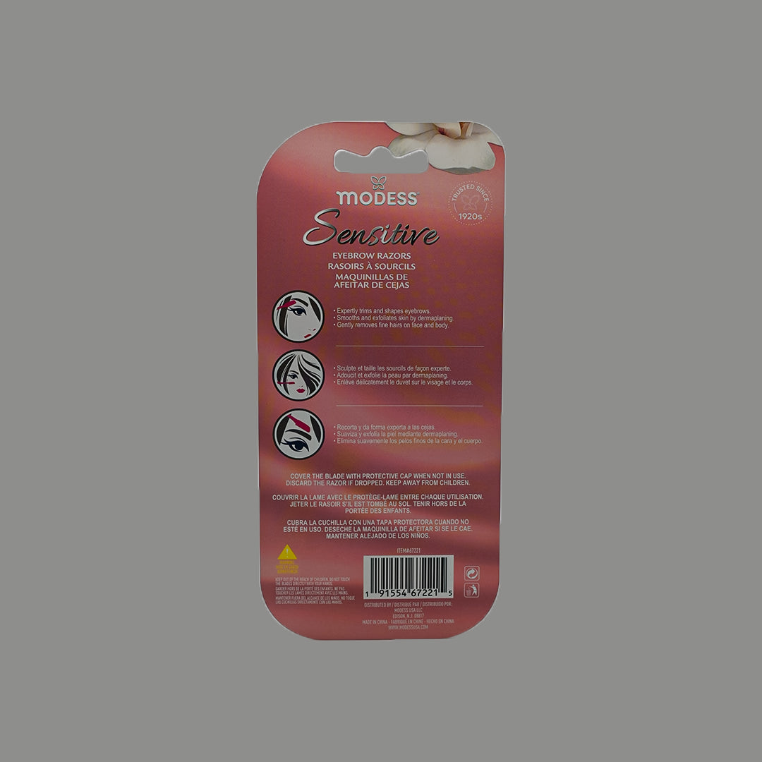 Modess Sensitive eyebrow razors 3 pack mixed pastel back