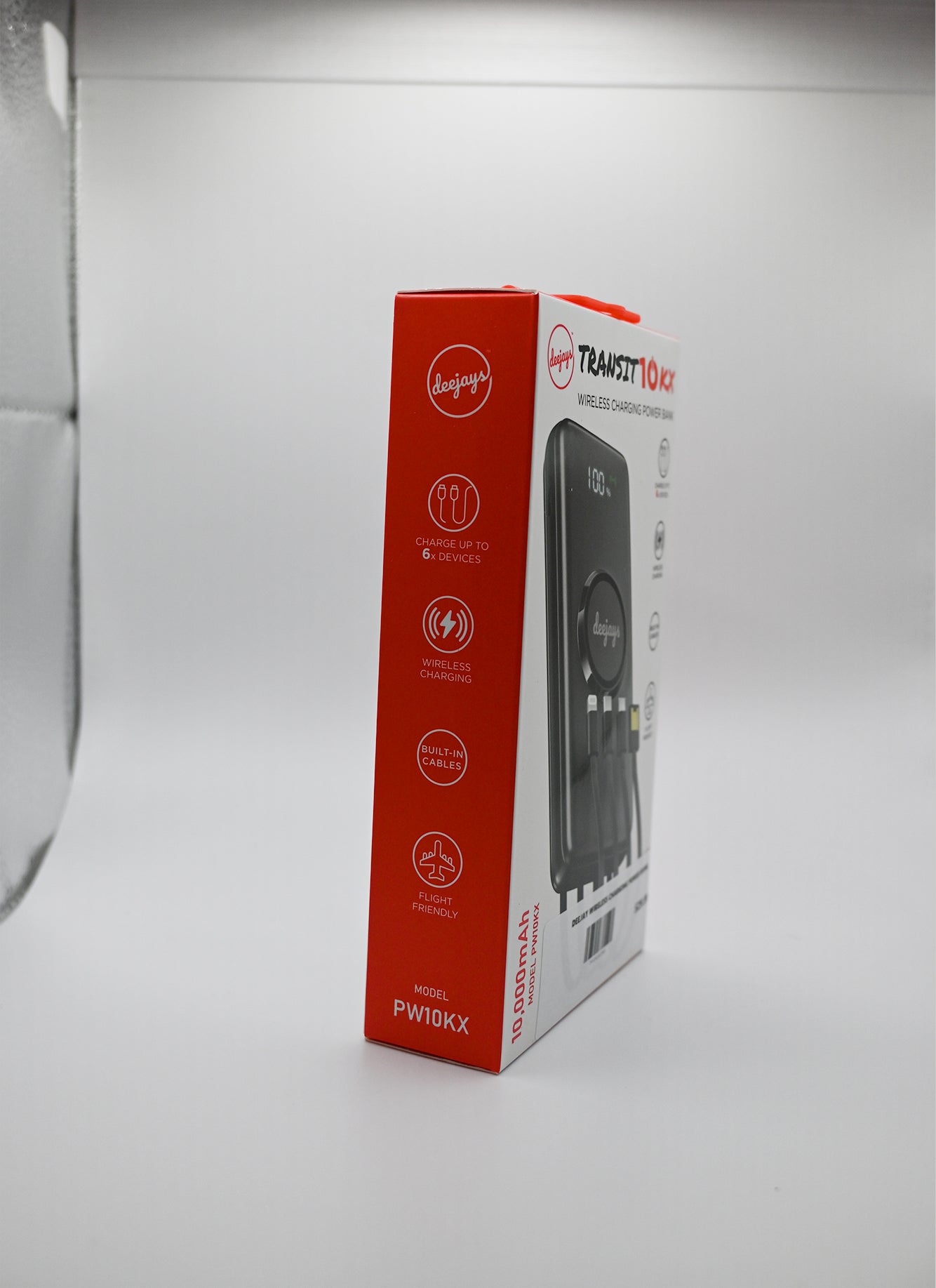 Deejays Transit 10KX 10,000mAh Wireless Charging Power Bank with Built-In Cables