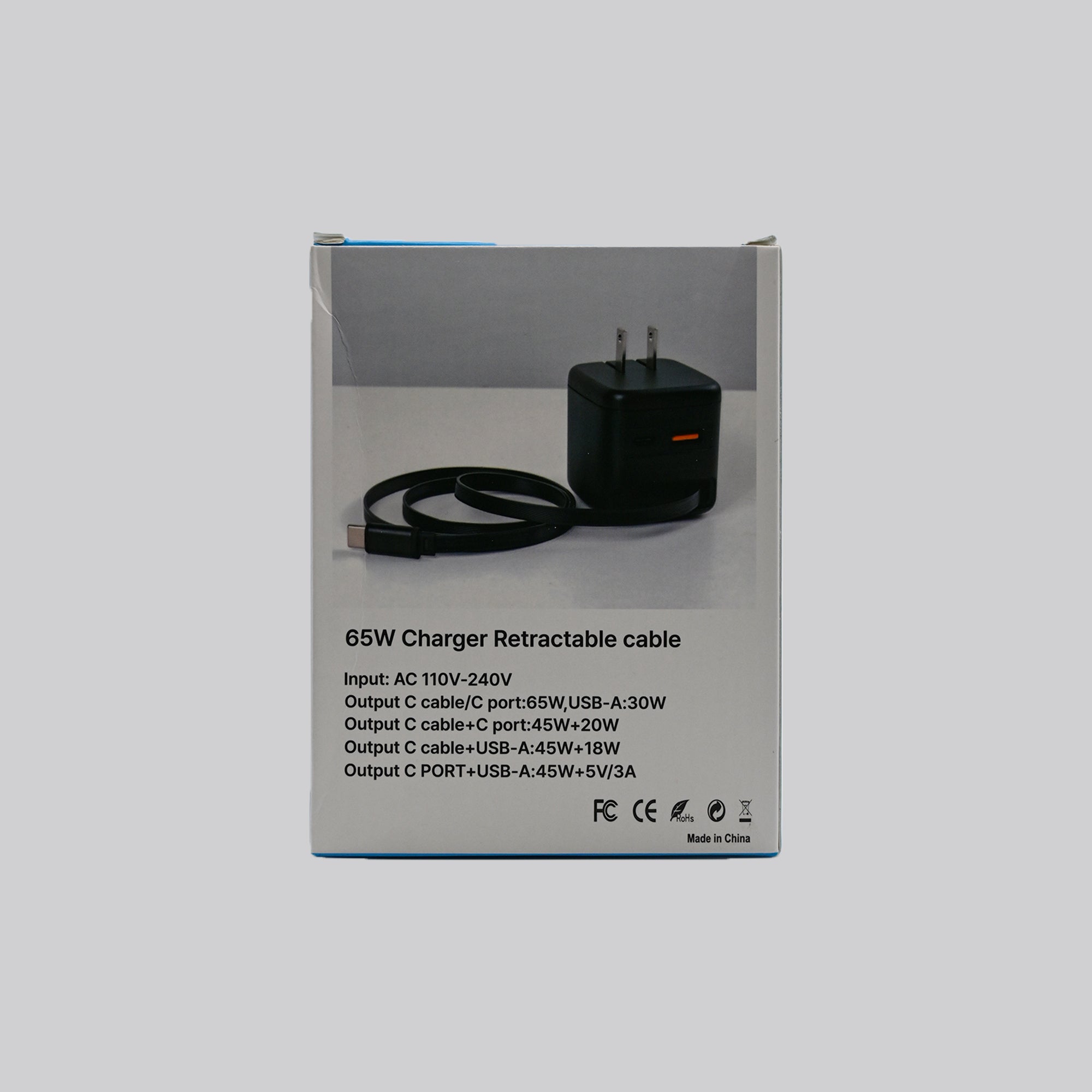 65W GaN Fast Charger with Retractable USB-C Cable – USB-C & USB-A