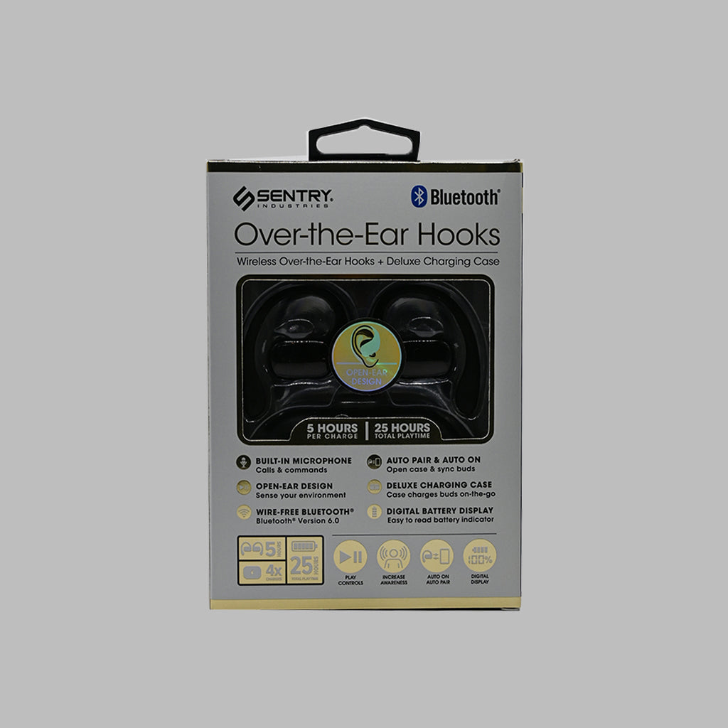 Sentry Over-the-Ear Hooks Wireless Bluetooth Earbuds with Charging Case