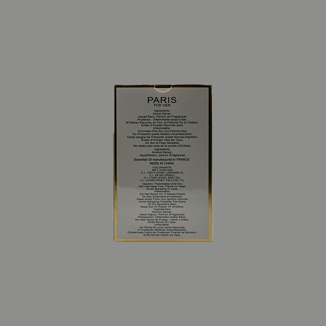 Paris For Her eau de parfum 100 mL back packaging