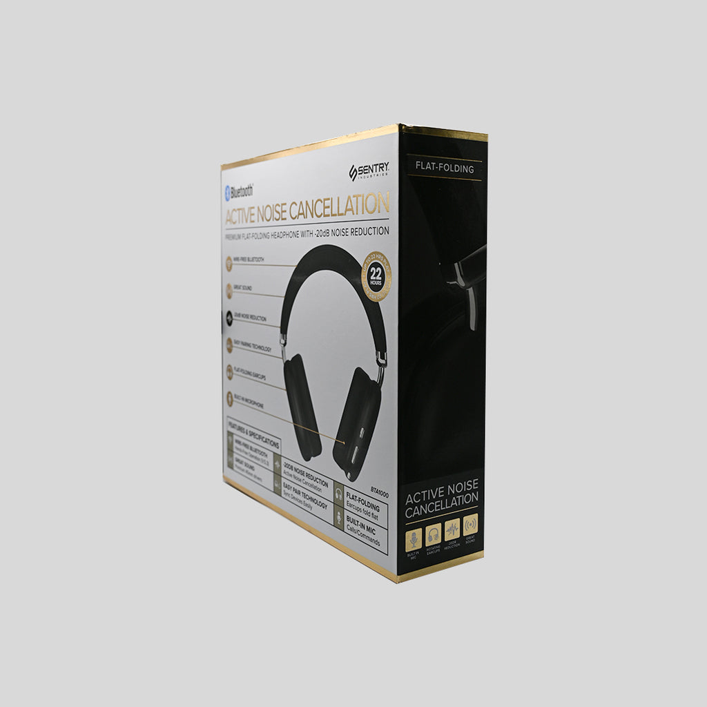 Sentry BTA1000 black and silver headphones side packaging