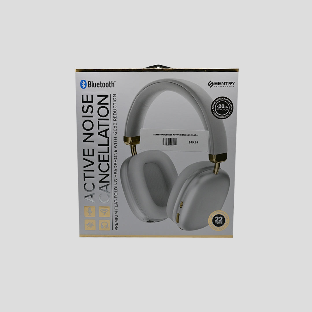 Sentry white and gold flat-folding ANC headphones packaging front
