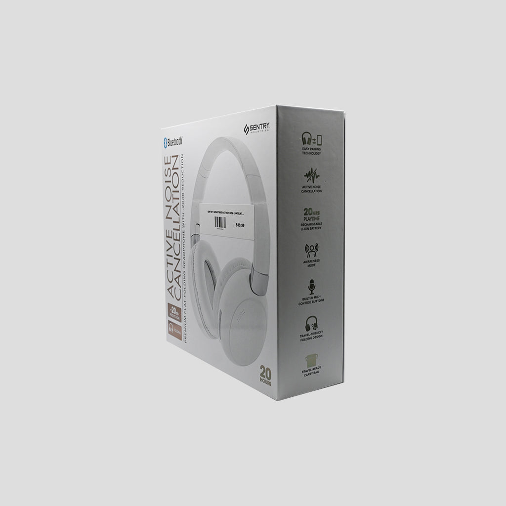 Sentry BTA2000 white ANC headphones packaging detail