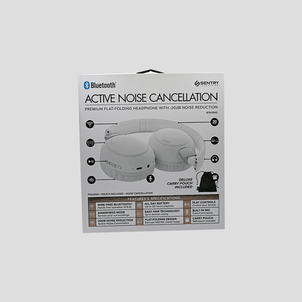 Sentry BTA2000 white ANC headphones packaging detail
